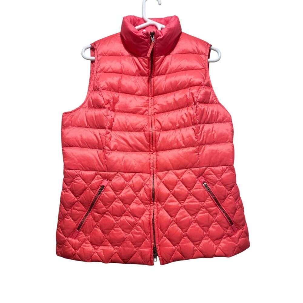 Talbots Down Fill Quilted Vest Womens Medium Salmon Pink Puffer Full Zip Outdoor
